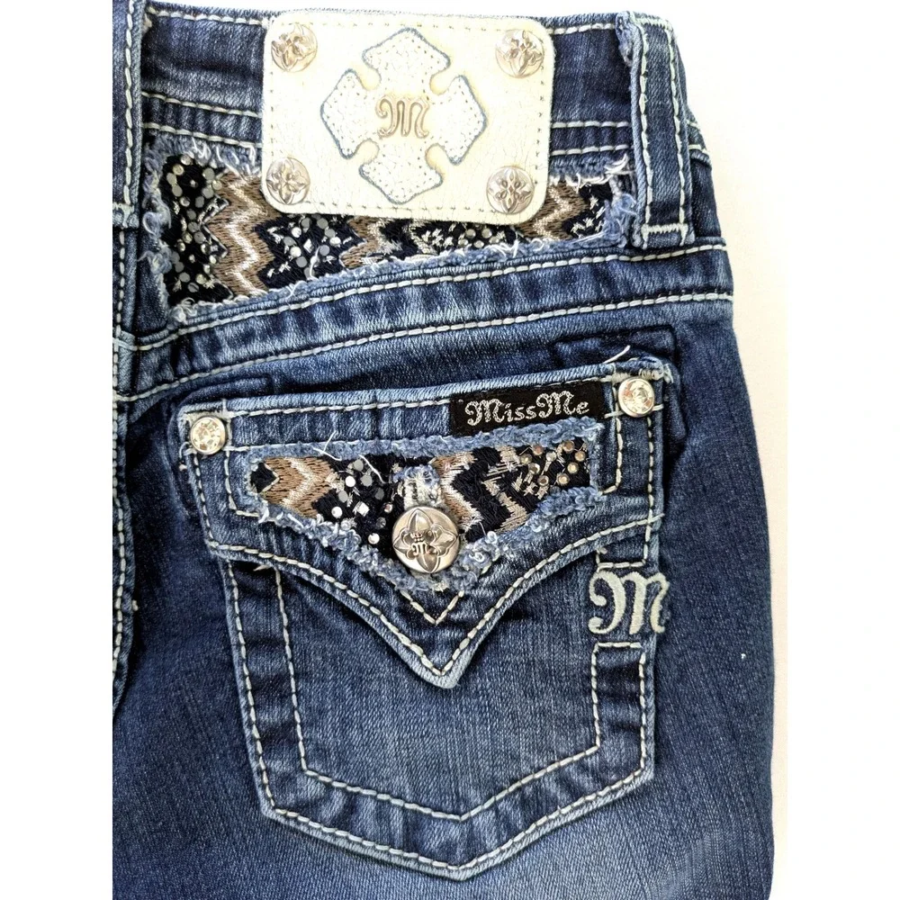 Miss Me Girls Skinny Jeans Dark Wash Embroidered Sequin Pockets KE8179S2 Size 14